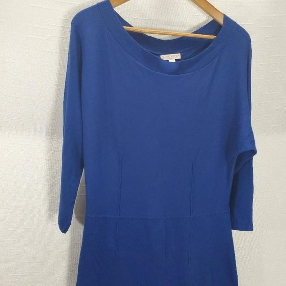 Eva Mendes NY&C Midi Sweater Dress Womens Large Blue 3/4 Sleeve Pencil Stretch - Picture 2 of 13